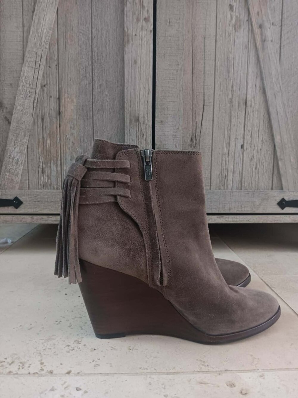 Frye Brown Suede Heeled Ankle Boots Size 8.5